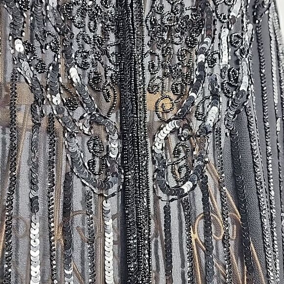 Long Black Beaded & Sequined Sheer Sparkly Holiday Snap Button Jacket Size1X - Picture 15 of 16